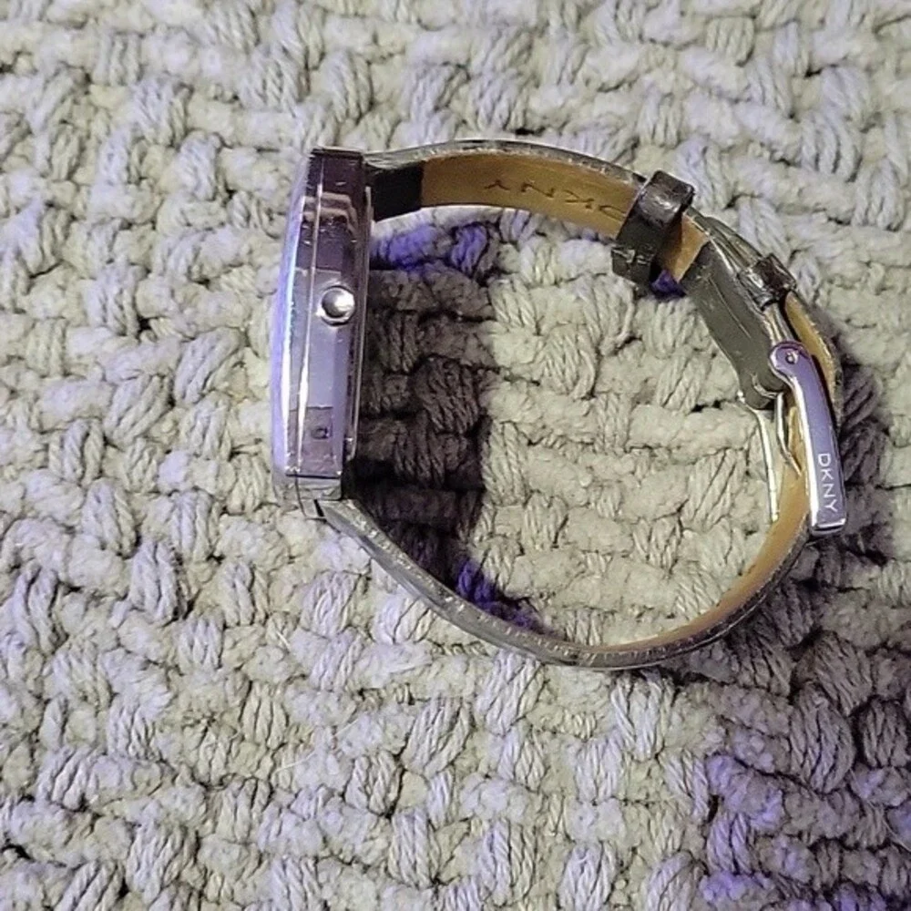 Rare DKNY Mother of Pearl Watch with Gray Embossed Leather Band